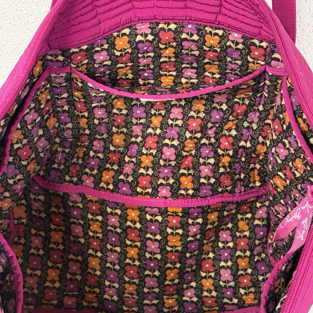 Vera Bradley Large Pink Zip Top Tote Bag Lined Inner Pockets Detachable Strap - Picture 12 of 14